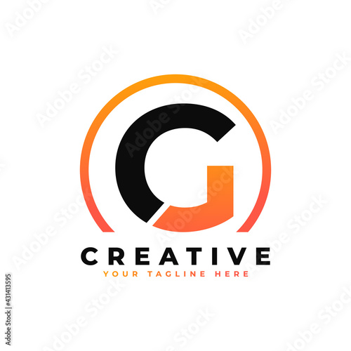 Letter G Logo Design with Black Orange Color and Circle. Cool Modern Icon Letters Logo Vector.