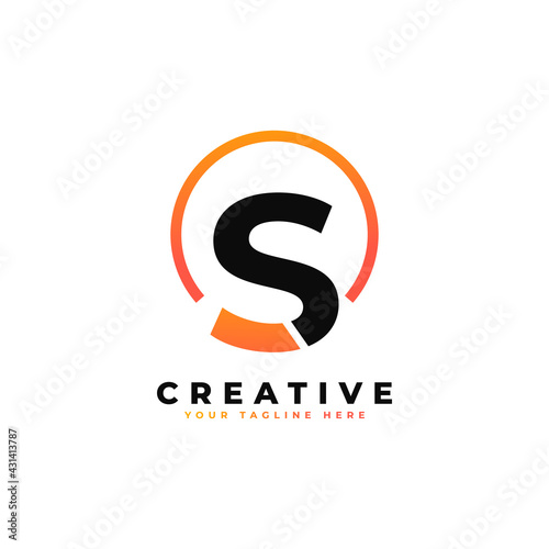 Letter S Logo Design with Black Orange Color and Circle. Cool Modern Icon Letters Logo Vector.