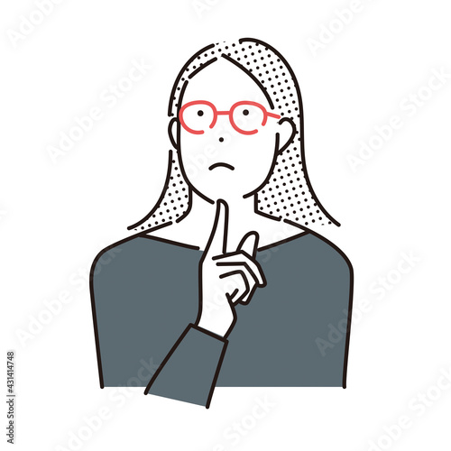 シンプル　イラスト　上を見て考え事をする女性