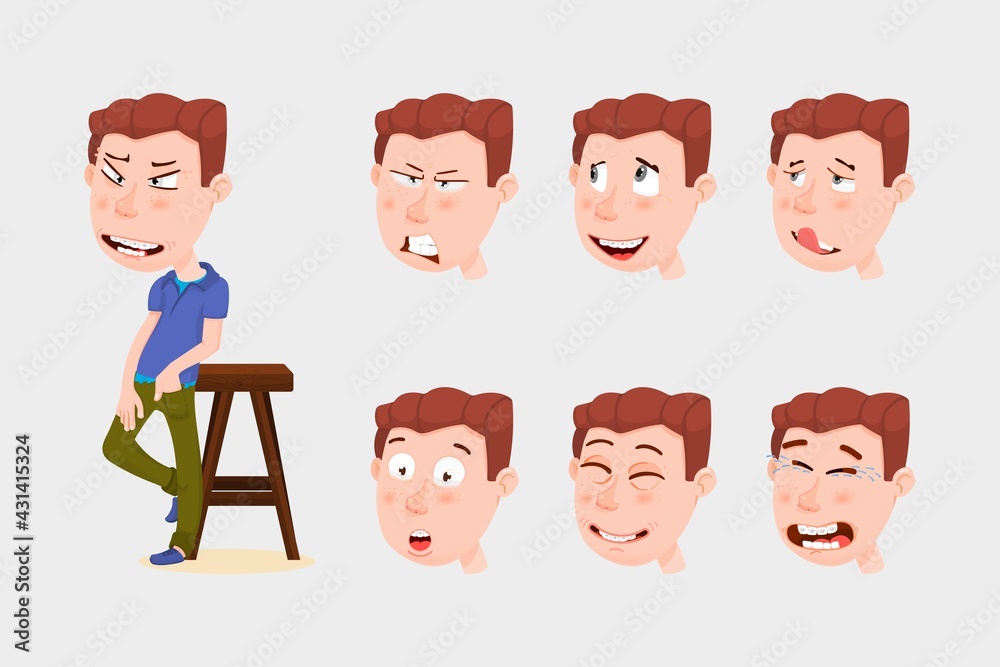 Cheerful boy emotion constructor, cartoon character, flat style. Cheerful boy emotion constructor, cartoon character, flat style.
