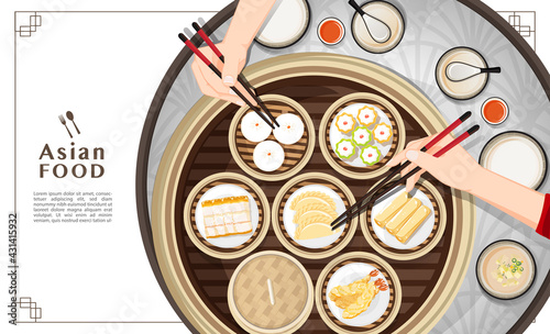 Dim sum menu set Asian food vector illustration