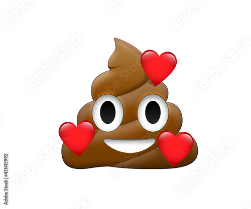 Принти на полотні Isolated brown dung with eye and mouth icon with red hearts