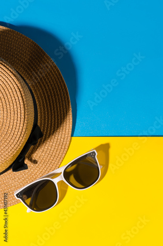 Summer vacation concept. Blue sea background and yellow sand background. Holidays in 2021 by the sea