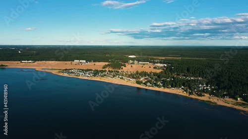 Wallpaper Mural Aerial view overlooking a beach and campground, summer day, in Kalajoki, Finland - tracking, drone shot Torontodigital.ca