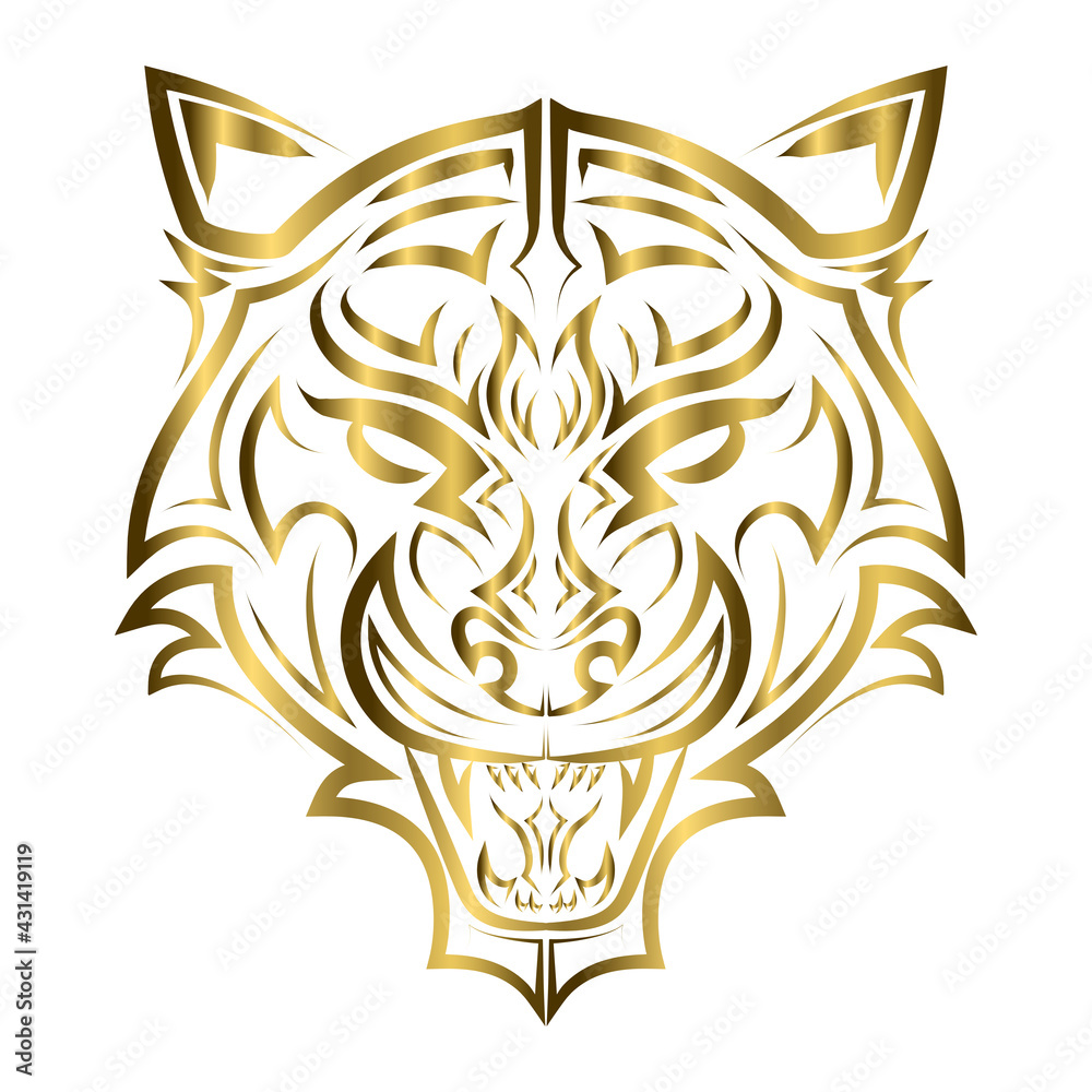 Obraz premium gold line art of tiger head. Good use for symbol, mascot, icon, avatar, tattoo, T Shirt design, logo or any design you want.