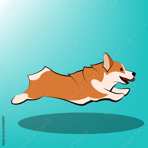 Cute Cartoon Vector Illustration of a corgi dog It is running