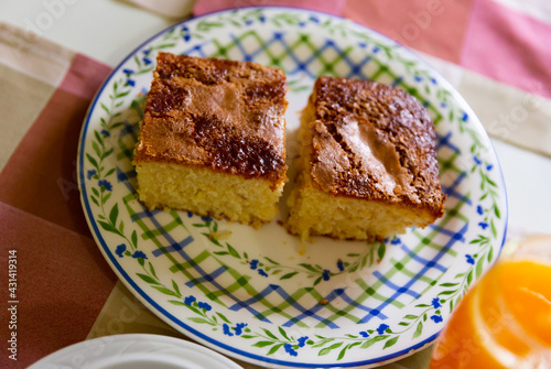 Wallpaper Mural Country style breakfast. Slices of fluffy sponge cake with sugar crust served with fresh orange juice Torontodigital.ca