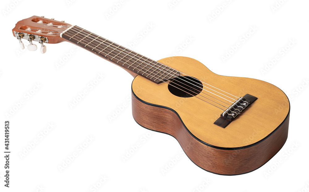 Fototapeta premium wooden guitar six-string closeup