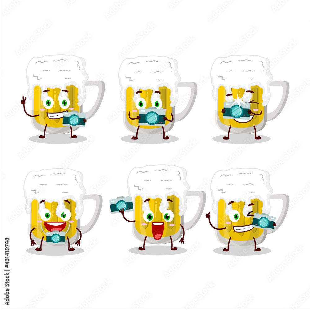 Photographer profession emoticon with beer cartoon character