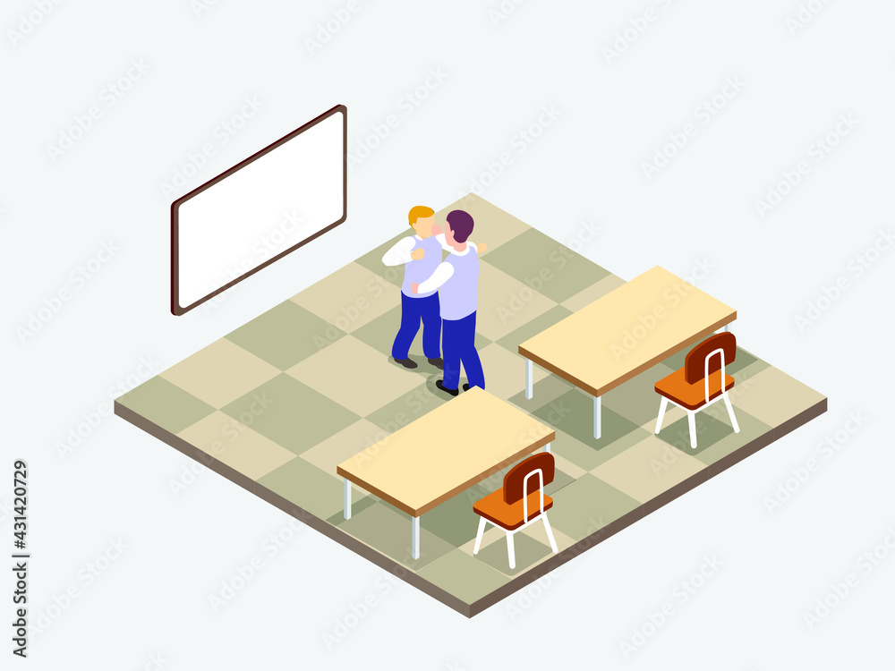 Student problem vector concept. Two angry student arguing and fighting in the classroom Student problem vector concept. Two angry student arguing and fighting in the classroom