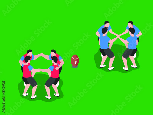 American football vector concept. Two American football team ready to competing while embracing each other in the stadium