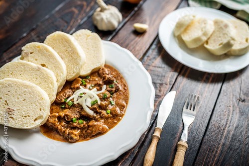 Photography Czech goulash with dumplings