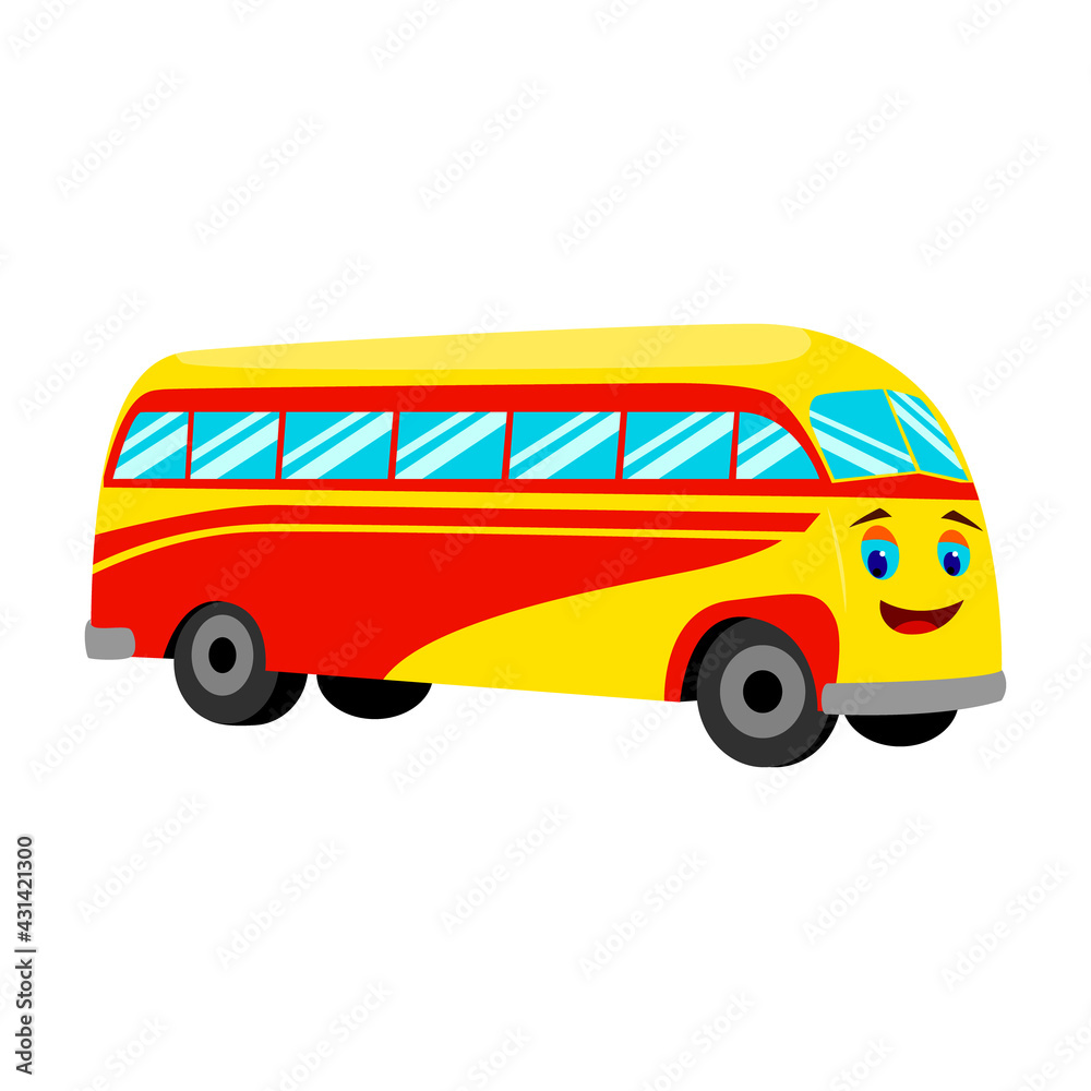 cartoon yellow bus with eyes. Urban transport. vector isolated on a white background.