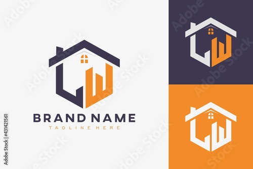 hexagon LW house monogram logo for real estate, property, construction business identity. box shaped home initiral with fav icons vector graphic template photo