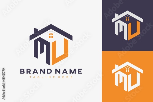 hexagon MV house monogram logo for real estate, property, construction business identity. box shaped home initiral with fav icons vector graphic template