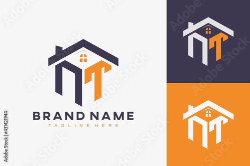 hexagon NT house monogram logo for real estate, property, construction business identity. box shaped home initiral with fav icons vector graphic template photo