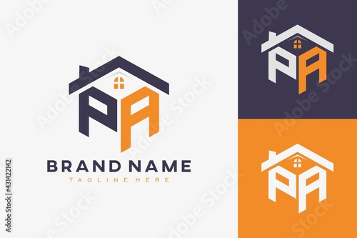 hexagon PA house monogram logo for real estate, property, construction business identity. box shaped home initiral with fav icons vector graphic template