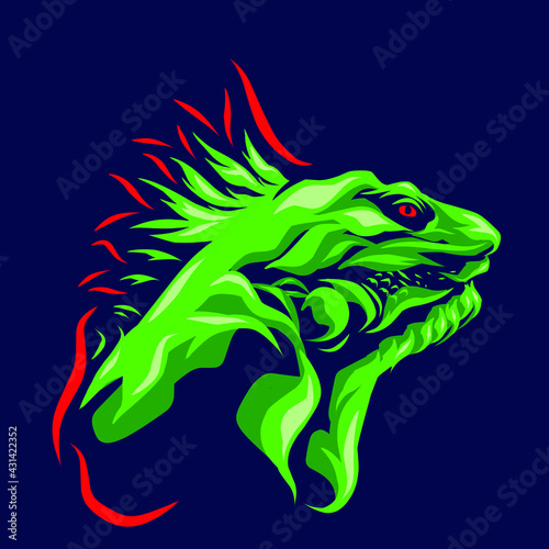 Iguana lizard Line. Pop Art logo. Colorful design with dark background. Abstract vector illustration