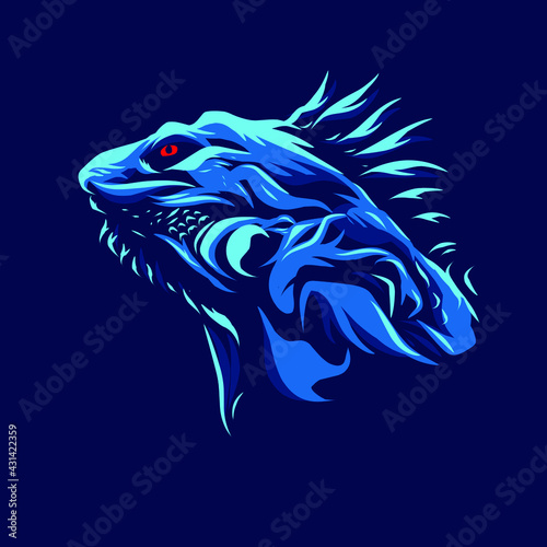 Iguana lizard Line. Pop Art logo. Colorful design with dark background. Abstract vector illustration
