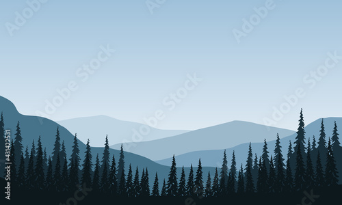 The color of the clear morning sky with truly extraordinary natural scenery. Vector illustration