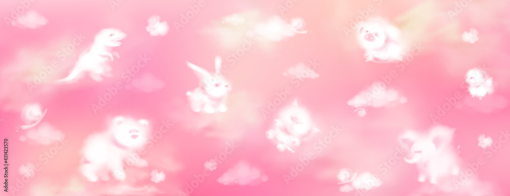 Cloud animals, realistic fluffy eddies in shape of cute rabbit, bear, dinosaur and pig with butterfly, cat and snails flying on pink background, weather and nature kids design elements 3d vector set Cloud animals, realistic fluffy eddies in shape of cute rabbit, bear, dinosaur and pig with butterfly, cat and snails flying on pink background, weather and nature kids design elements 3d vector set