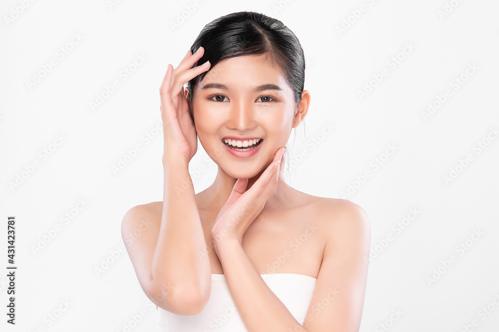 Beautiful young asian woman with clean fresh skin on white background, Face care, Facial treatment, Cosmetology, beauty and spa, Asian women portrait Beautiful young asian woman with clean fresh skin on white background, Face care, Facial treatment, Cosmetology, beauty and spa, Asian women portrait