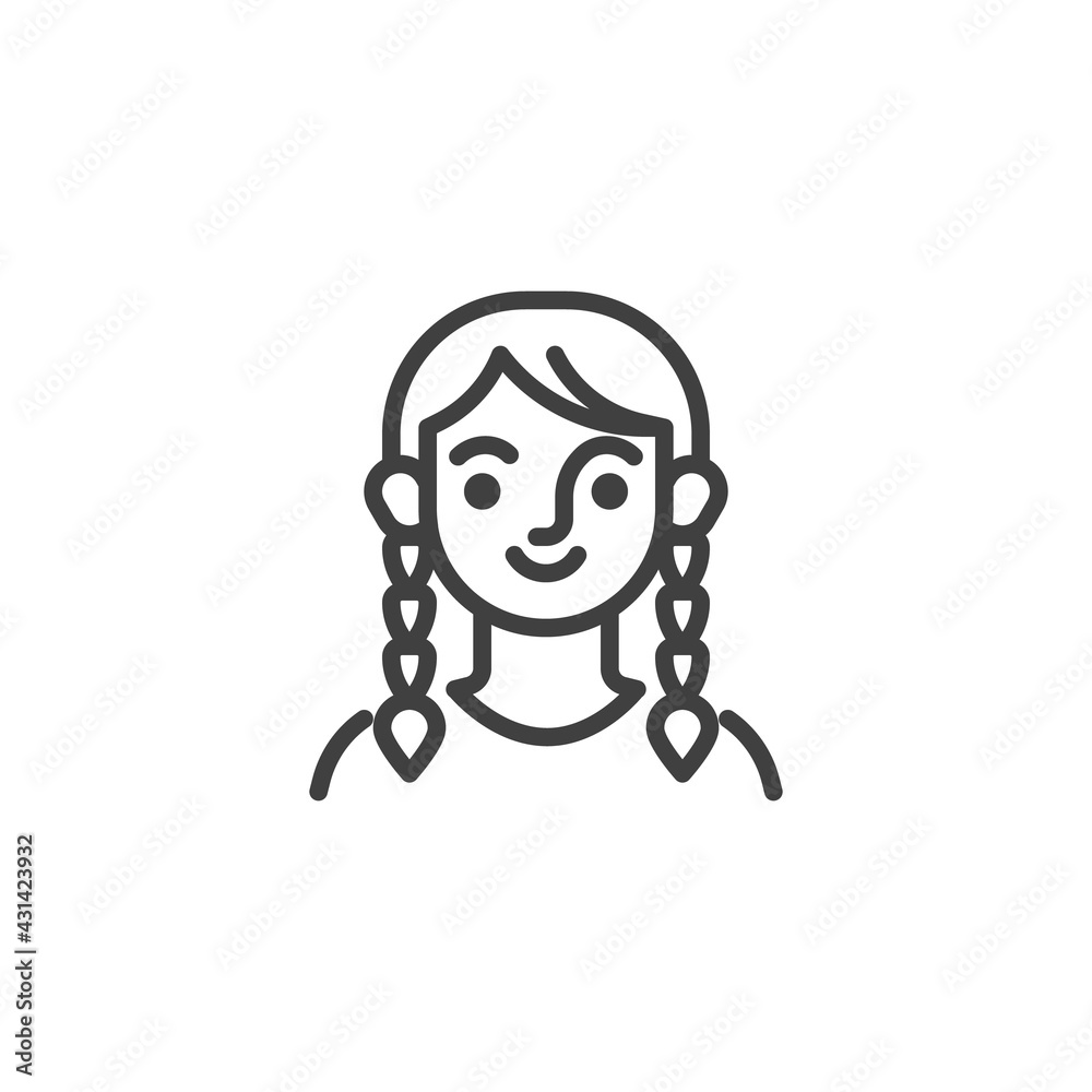 Girl with braids line icon Girl with braids line icon