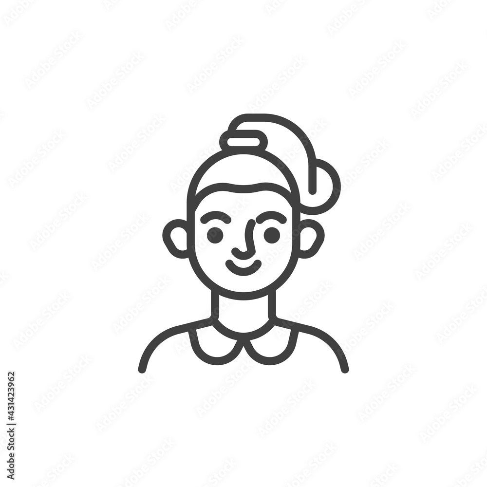 Woman with ponytail hairstyle line icon