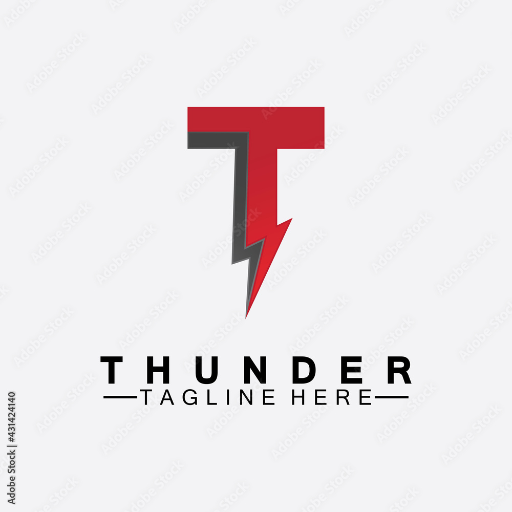 Fototapeta premium Letter T Thunder electric lightning logo vector illustration design.Flash T Letter Logo, Electrical Bolt Logo Vector