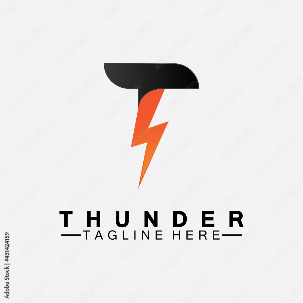 Letter T Thunder electric lightning logo vector illustration design ...