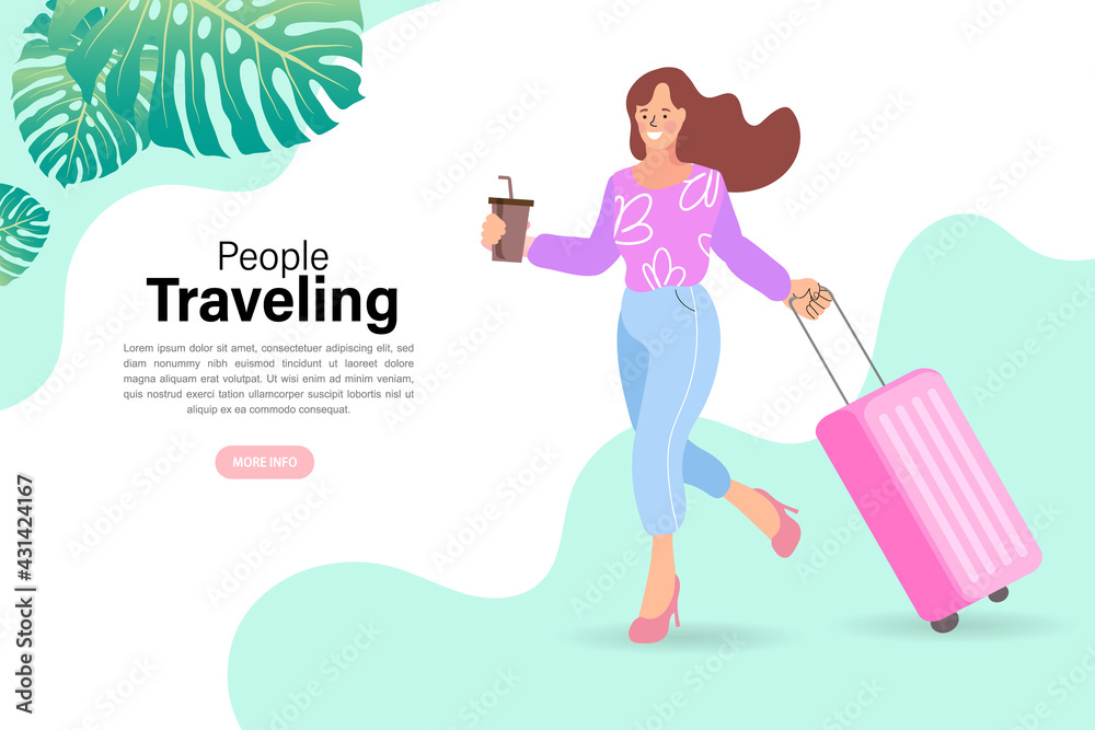 Online travelling Illustration for landing page. Travel and vacation concept. Trip planning. Online booking service vector illustration. 