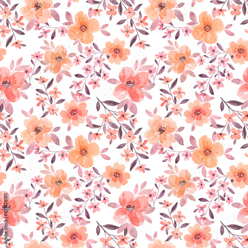 Watercolor peach flowers on a white background. Seamless pattern of quince spring blooms