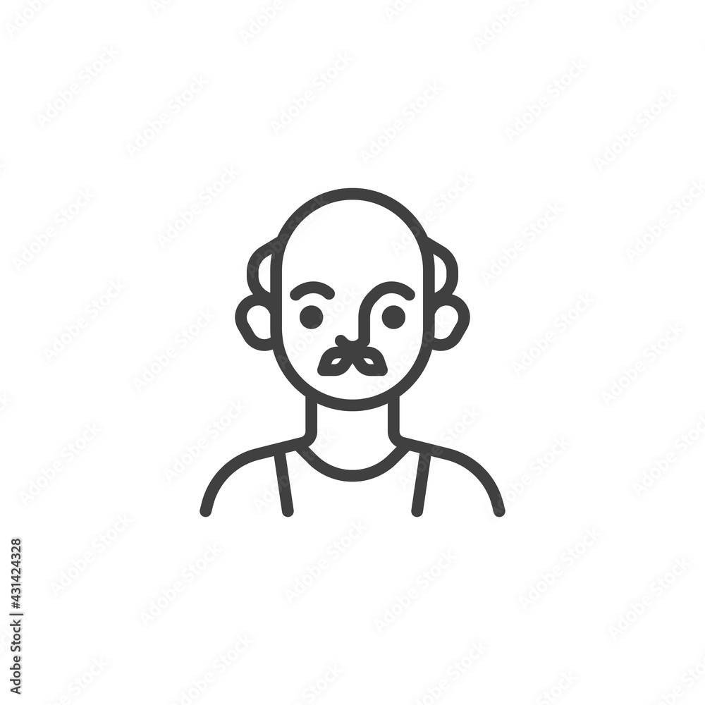 Elderly man with a moustache line icon