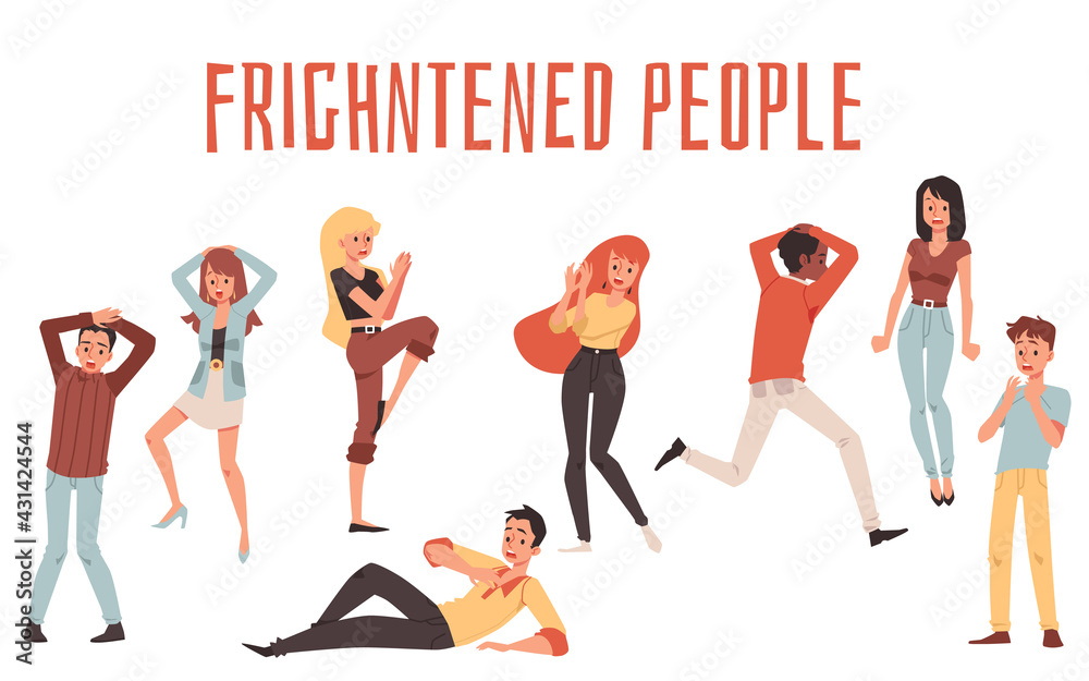 Scared nervous people in stress with expression of panic and afraid on face. Scared nervous people in stress with expression of panic and afraid on face.