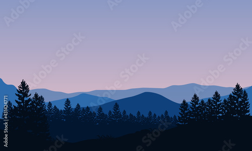 A beautiful panoramic view of the mountains from the edge of the city in the morning. Vector illustration © City