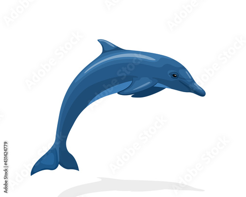 Blue dolphin jumps. Cute and smart water animals. vector illustration