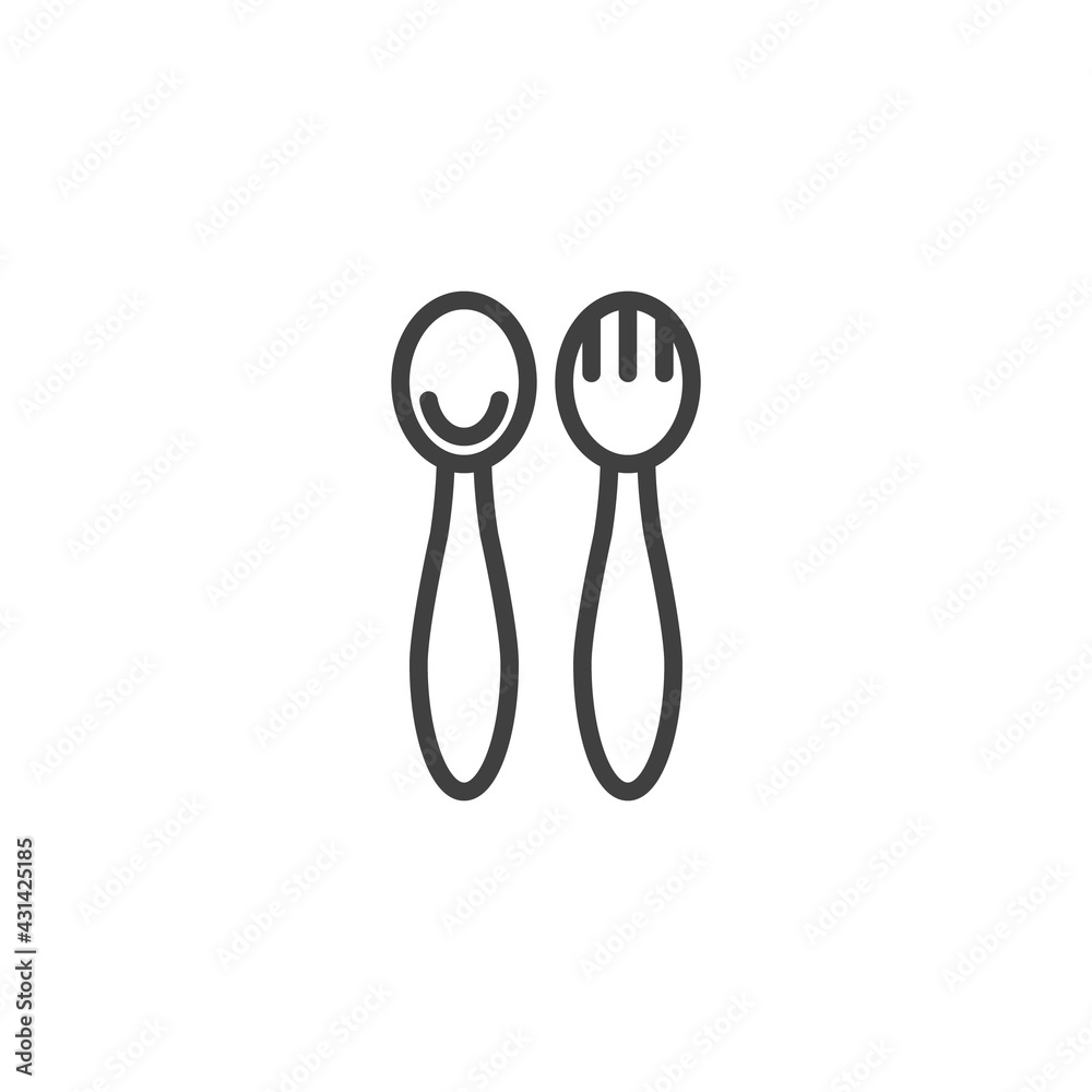 Baby spoon and fork line icon Baby spoon and fork line icon