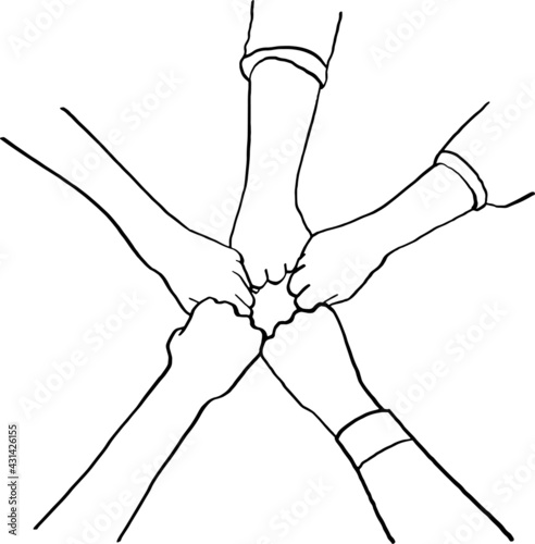 People hands bumping Fist Teamwork concept Hand drawn line art Illustration