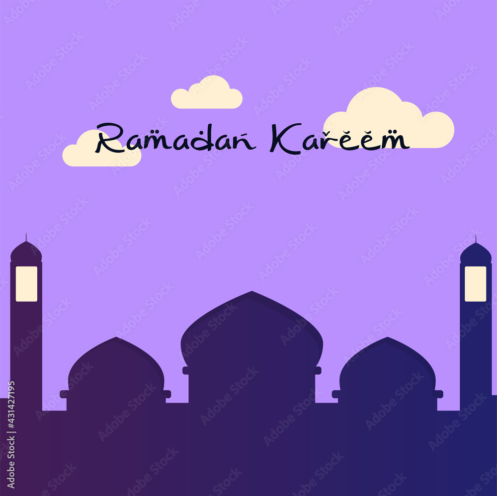Ramadan Kareem illustration with Islamic symbol of crescent moon and mosque dome