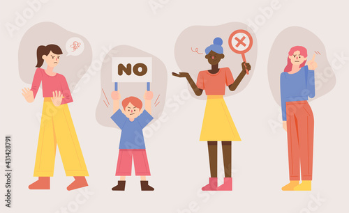 People doing no opposition sign gesture. flat design style minimal vector illustration.