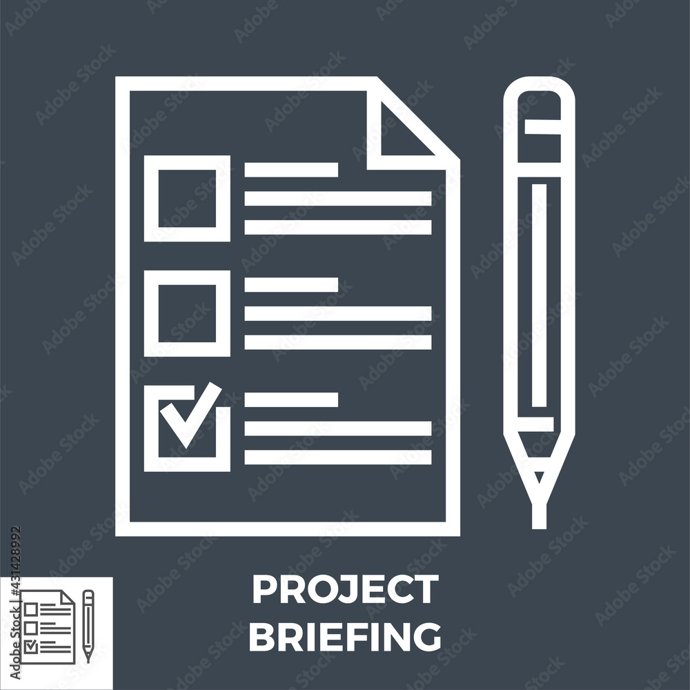 Project Briefing Thin Line Vector Icon Isolated on the Black Background. Project Briefing Thin Line Vector Icon Isolated on the Black Background.