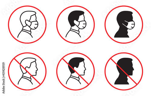 No entry without face mask icon. Vector illustration isolated.