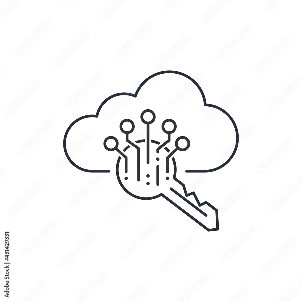 Cloud, key and electronic technology. Vector linear icon isolated on white background. Cloud, key and electronic technology. Vector linear icon isolated on white background.
