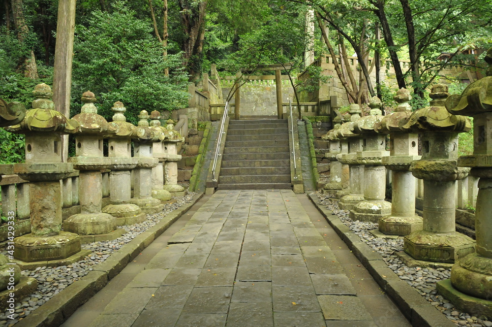 神社の参道と灯籠