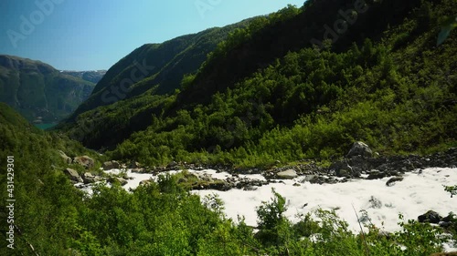 River from Buarbreen glacier in Folgefonna national park Norway. photo