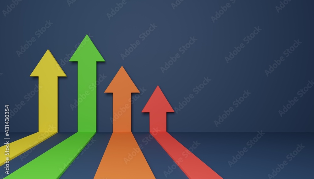 Drop down business flat arrow, concept of business target decrease, 3D rendering illustration Drop down business flat arrow, concept of business target decrease, 3D rendering illustration