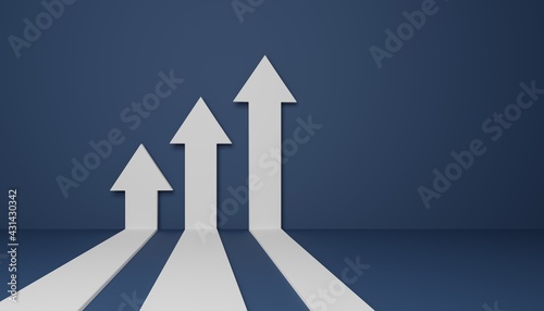 Rising up flat arrow, concept of business target reach, 3D rendering illustration