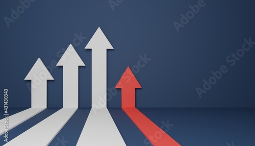 Rising up flat arrow, concept of business target reach, 3D rendering illustration