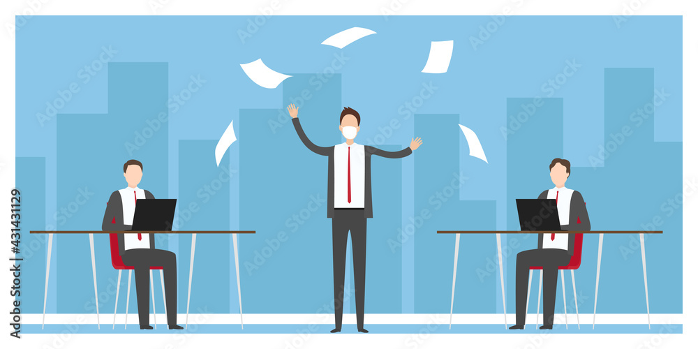 Colleague in mask scattering documents. Vector illustration. Colleague in mask scattering documents. Vector illustration.