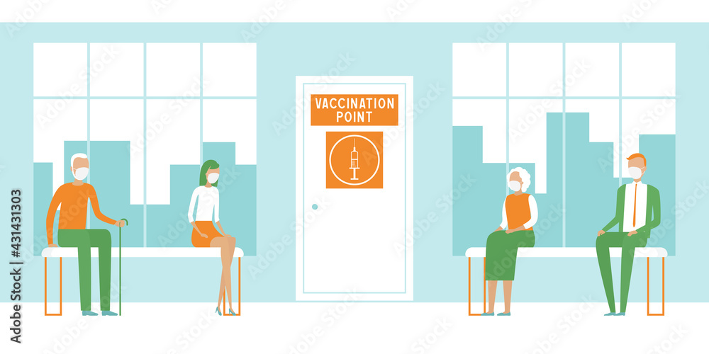 People waiting for vaccination in hospital. Vector illustration. People waiting for vaccination in hospital. Vector illustration.